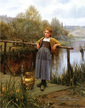 Jeune fille par a ruisseau paysan Daniel Ridgway chevalier Peinture à l'huile